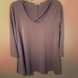 Grey aline swing top with cross cross neckline M
